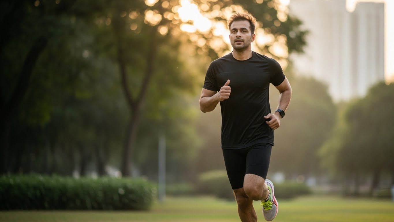 Person running for cardiovascular health and fitness.
